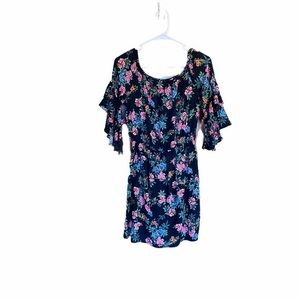 Black floral mini dress ruffles